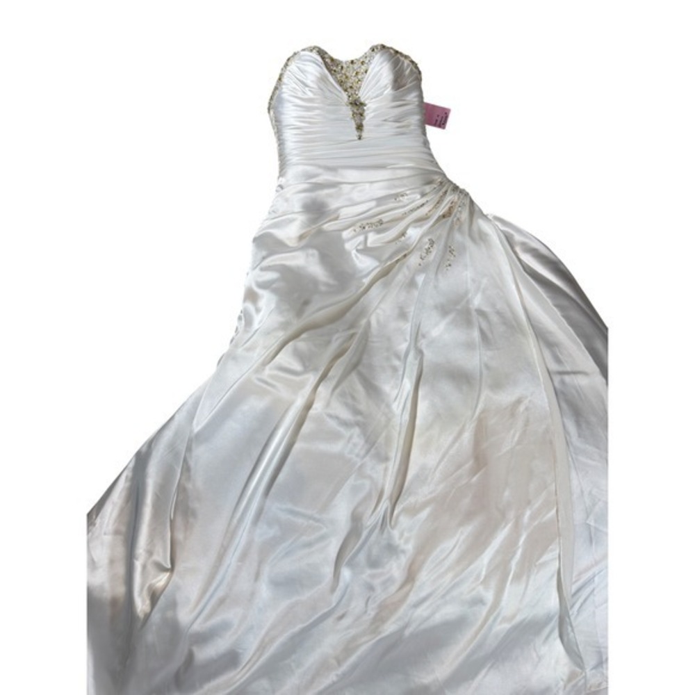 Maggie Sottero Wedding Dress Women 14 White Beaded Satin Strapless AD3300 - Picture 4 of 16